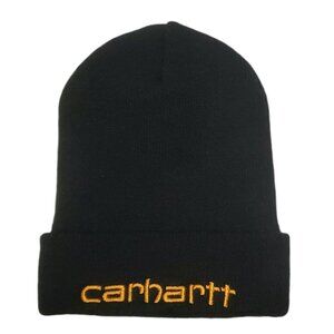 Carhartt Knit Beanie Hat Cuffed 3M Thinsulate Black Orange Spell Out Embroidered